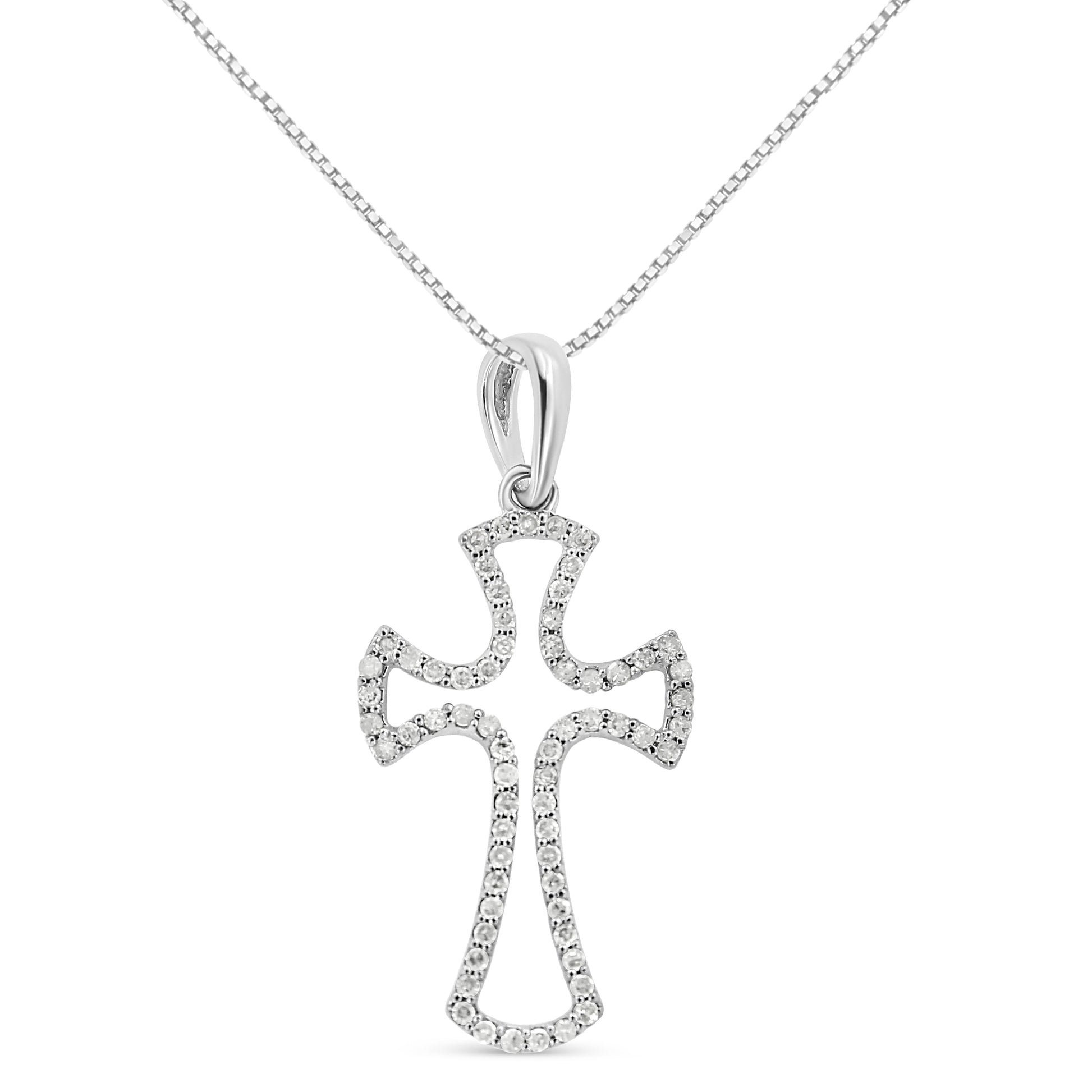 .925 Sterling Silver 1/3 Cttw Diamond Framed Open Cross 18" Pendant Necklace (J-K Color, I2-I3 Clarity) Bids.com