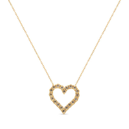 10K Yellow Gold Flashed .925 Sterling Silver 1/2 Cttw Champagne Diamond Miracle Plate Heart Pendant Necklace (K-L Color, I1-I2 Clarity) - 18" Bids.com