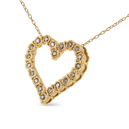 10K Yellow Gold Flashed .925 Sterling Silver 1/2 Cttw Champagne Diamond Miracle Plate Heart Pendant Necklace (K-L Color, I1-I2 Clarity) - 18" Bids.com
