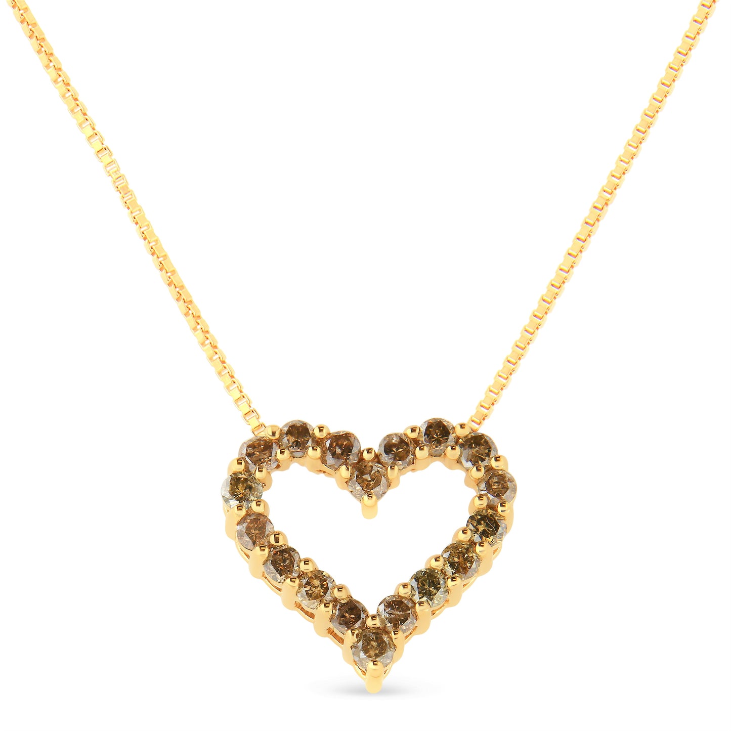 14K Yellow Gold Plated .925 Sterling Silver 1.0 Cttw Champagne Diamond Heart Pendant Necklace (K-L Color, I1-I2 Clarity) - 18" Bids.com