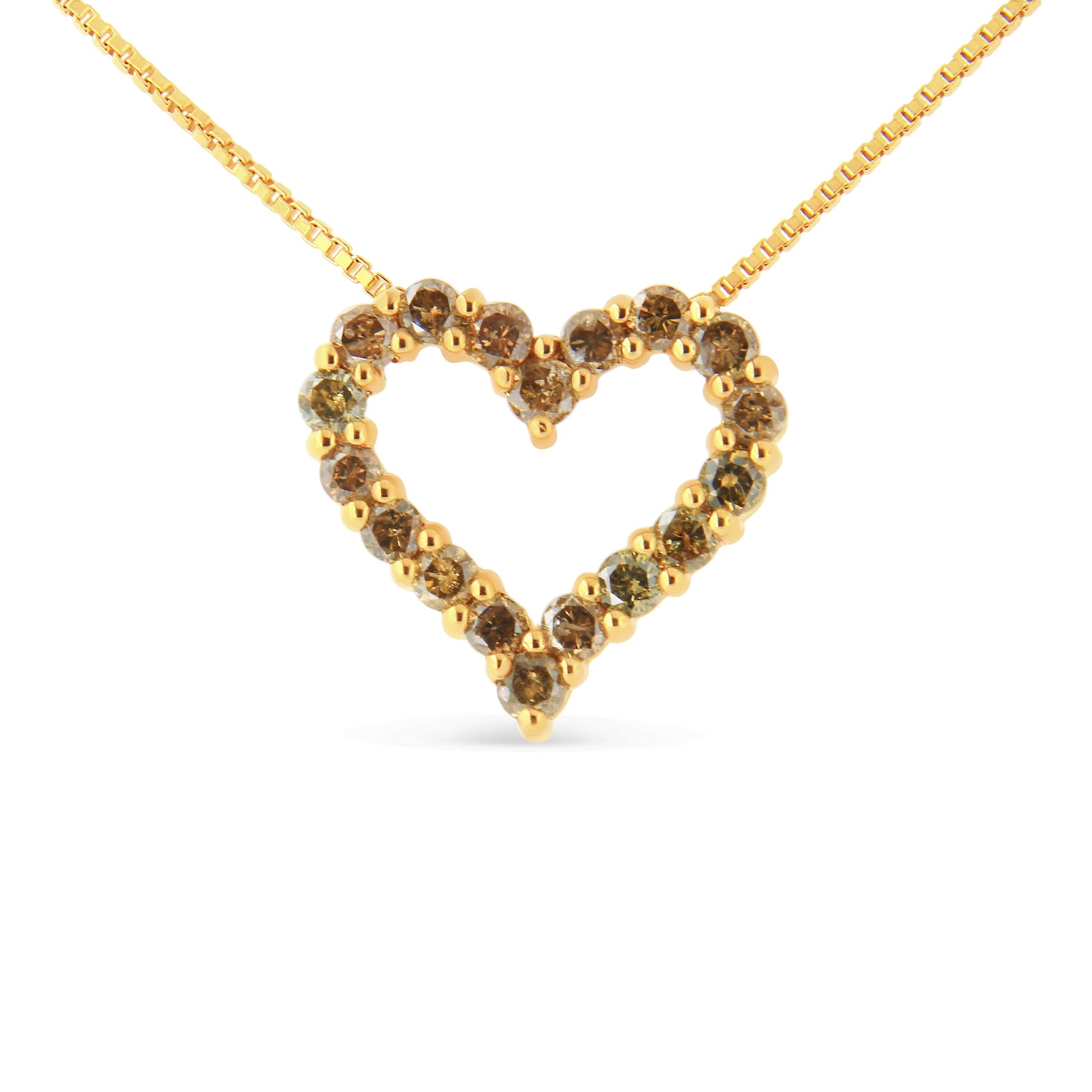14K Yellow Gold Plated .925 Sterling Silver 1.0 Cttw Champagne Diamond Heart Pendant Necklace (K-L Color, I1-I2 Clarity) - 18" Bids.com