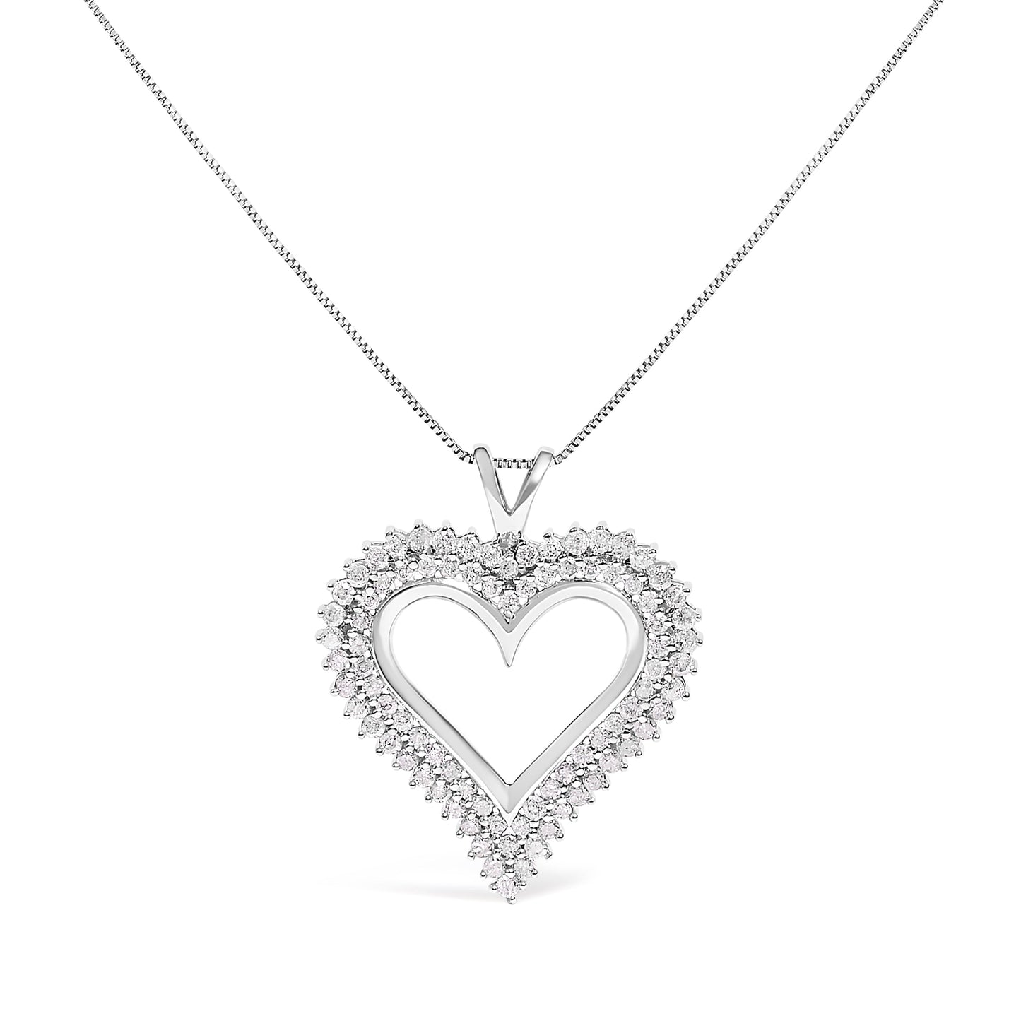 .925 Sterling Silver 1.00 Cttw Diamond Heart 18" Pendant Necklace (I-J Color, I2-I3 Clarity) Bids.com