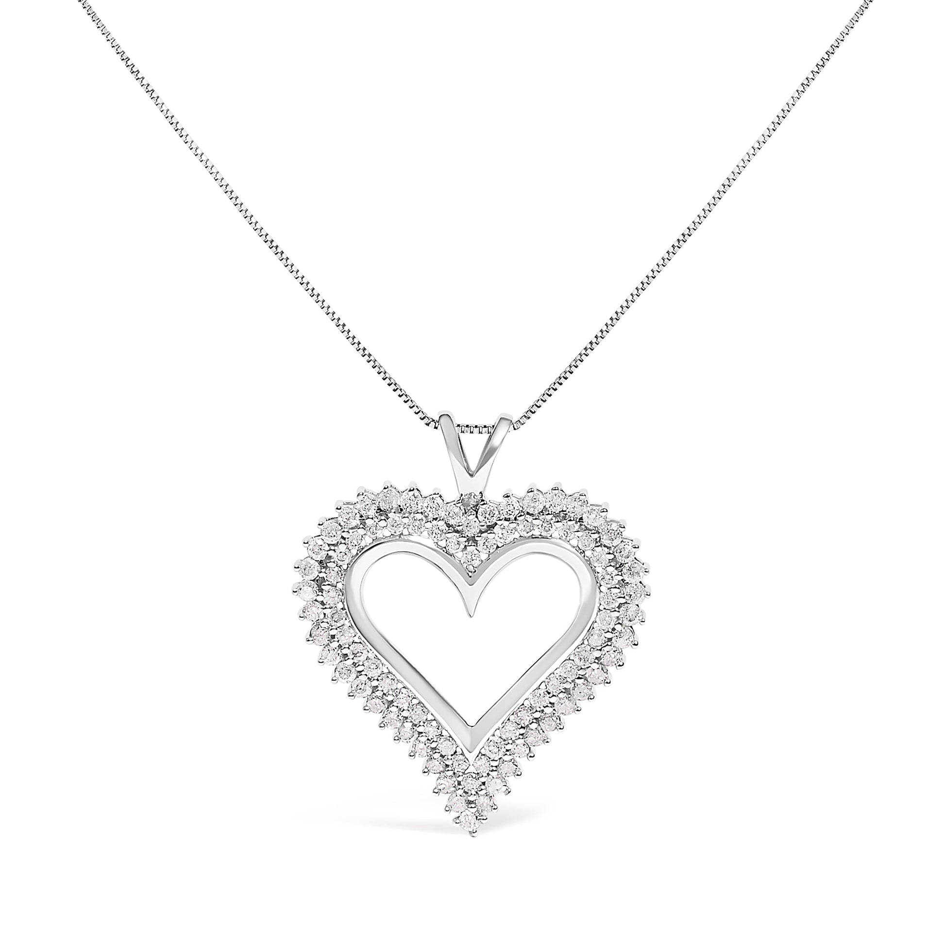 .925 Sterling Silver 1.00 Cttw Diamond Heart 18" Pendant Necklace (I-J Color, I2-I3 Clarity) Bids.com