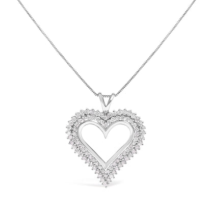 .925 Sterling Silver 1.00 Cttw Diamond Heart 18" Pendant Necklace (I-J Color, I2-I3 Clarity) Bids.com