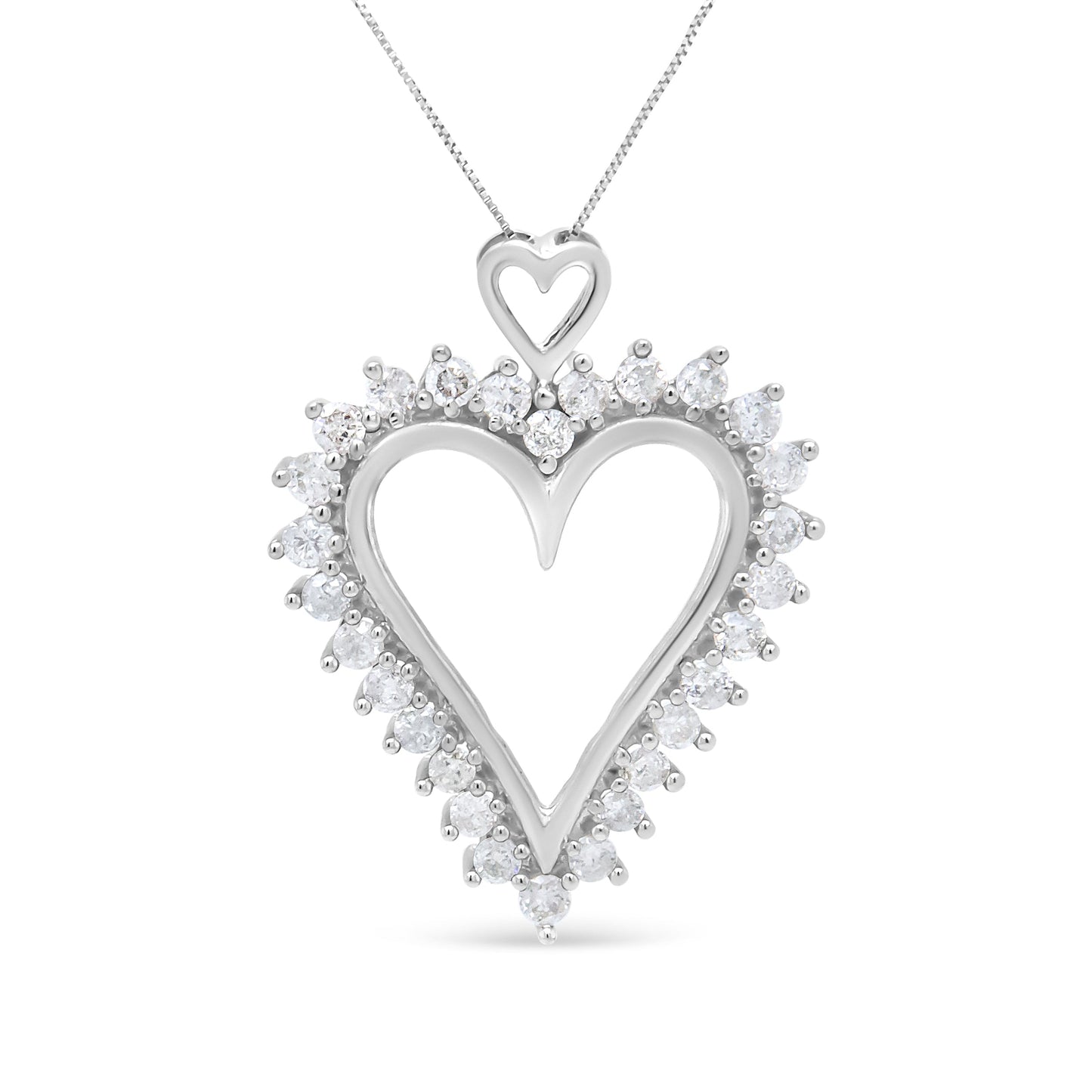 .925 Sterling Silver 1 3/4 Cttw Round Diamond Lined Open Heart Pendant 18" Necklace (I-J Color, I2-I3 Clarity) Bids.com
