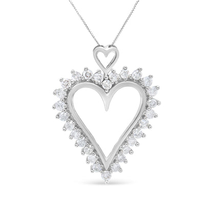 .925 Sterling Silver 1 3/4 Cttw Round Diamond Lined Open Heart Pendant 18" Necklace (I-J Color, I2-I3 Clarity) Bids.com