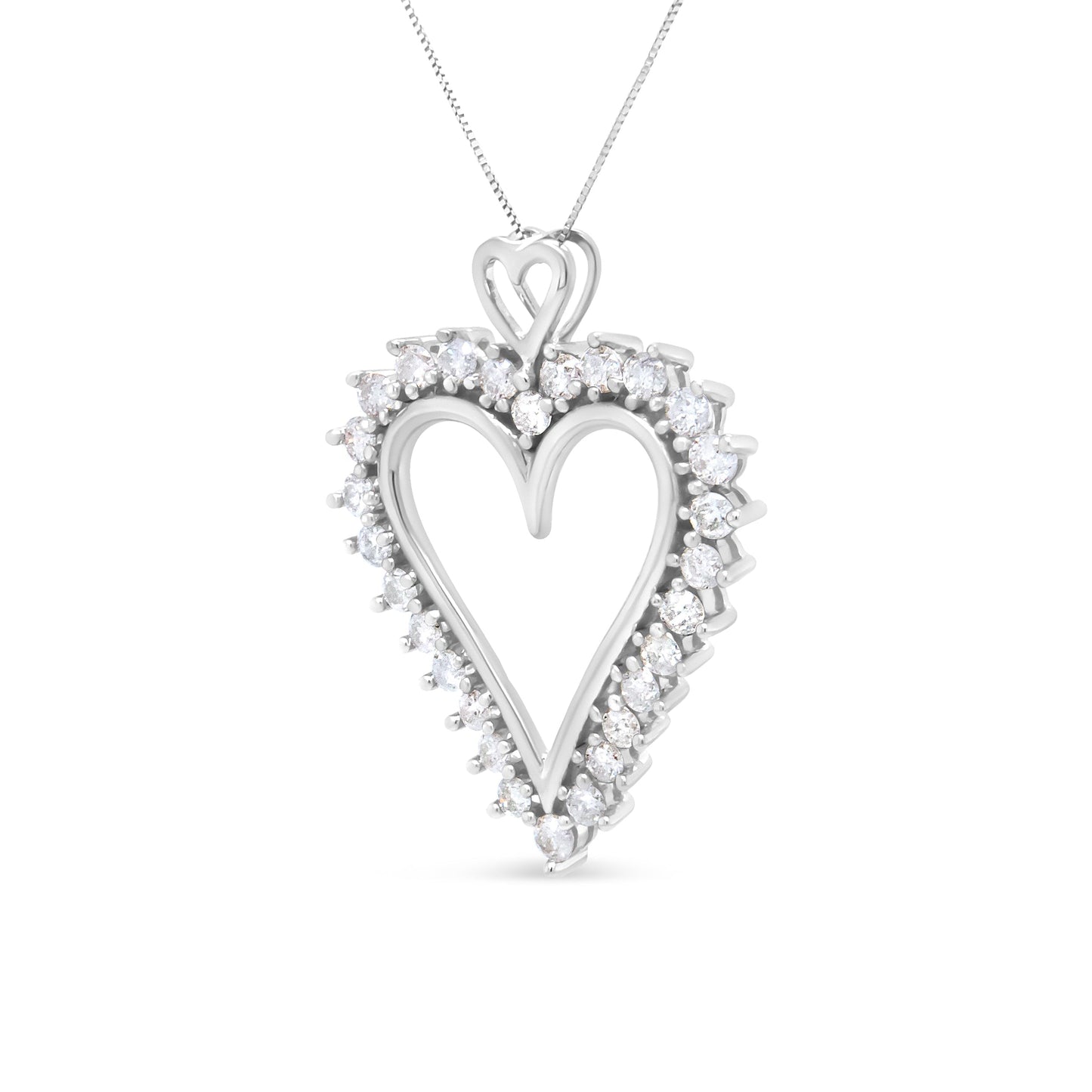 .925 Sterling Silver 1 3/4 Cttw Round Diamond Lined Open Heart Pendant 18" Necklace (I-J Color, I2-I3 Clarity) Bids.com