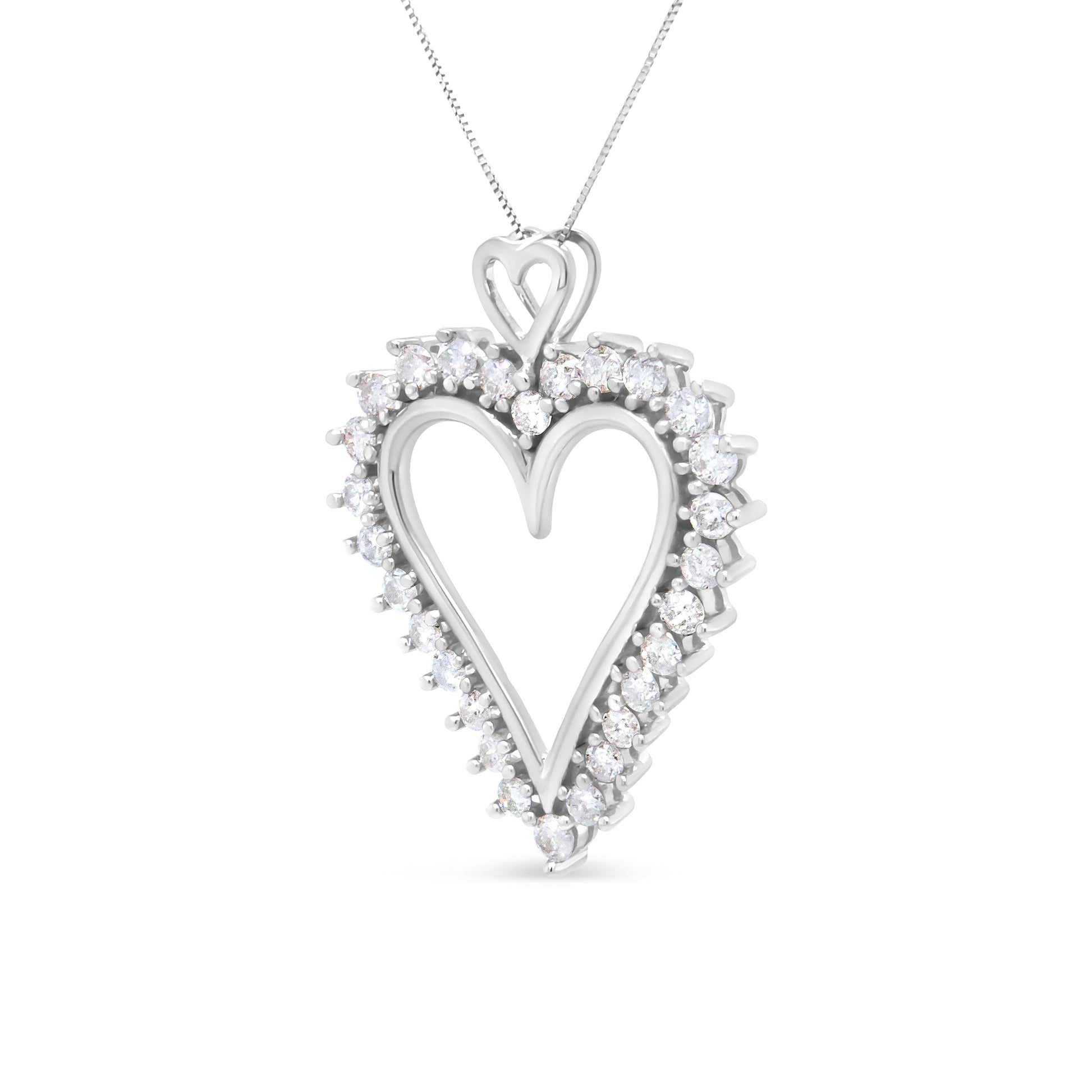 .925 Sterling Silver 1 3/4 Cttw Round Diamond Lined Open Heart Pendant 18" Necklace (I-J Color, I2-I3 Clarity) Bids.com