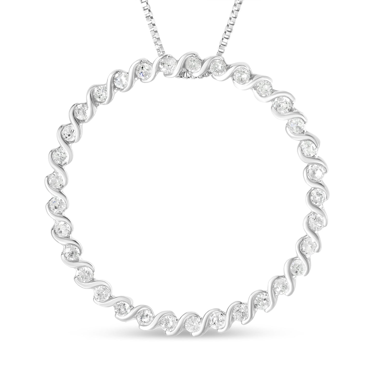 .925 Sterling Silver 3/4 Cttw Round Diamond Spiral Curved Circle Pendant 18" Necklace (I-J Color, I3 Clarity) Bids.com