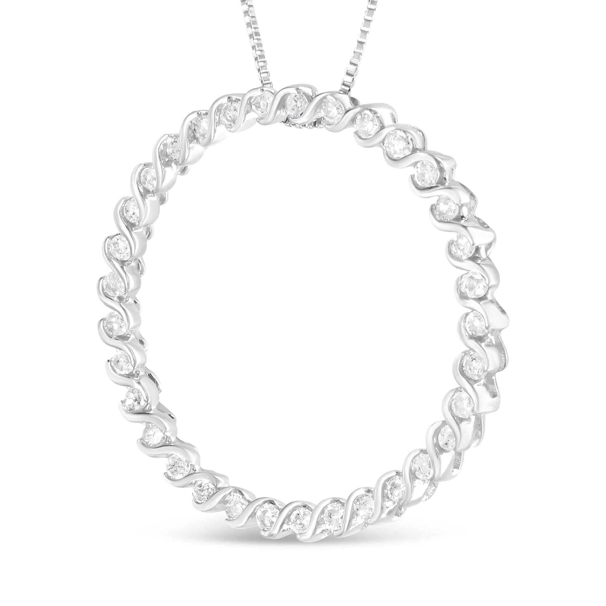 .925 Sterling Silver 3/4 Cttw Round Diamond Spiral Curved Circle Pendant 18" Necklace (I-J Color, I3 Clarity) Bids.com