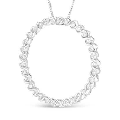 .925 Sterling Silver 3/4 Cttw Round Diamond Spiral Curved Circle Pendant 18" Necklace (I-J Color, I3 Clarity) Bids.com