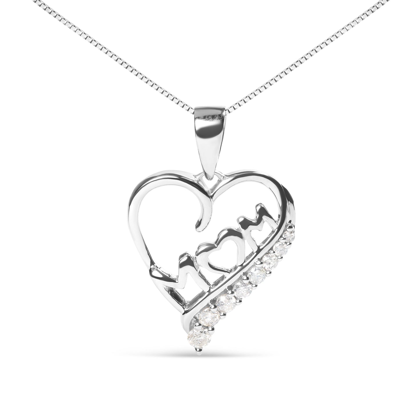.925 Sterling Silver 1/4 Cttw Diamond  "Mom" and Open Heart 18" Pendant Necklace (I-J Color, I2-I3 Clarity) Bids.com