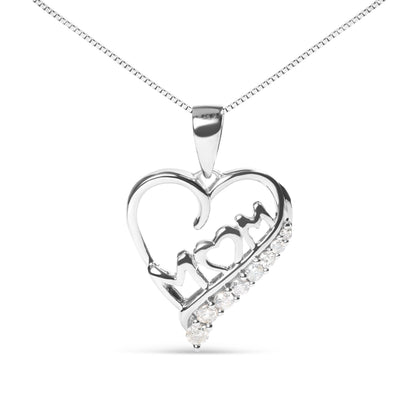 .925 Sterling Silver 1/4 Cttw Diamond  "Mom" and Open Heart 18" Pendant Necklace (I-J Color, I2-I3 Clarity) Bids.com