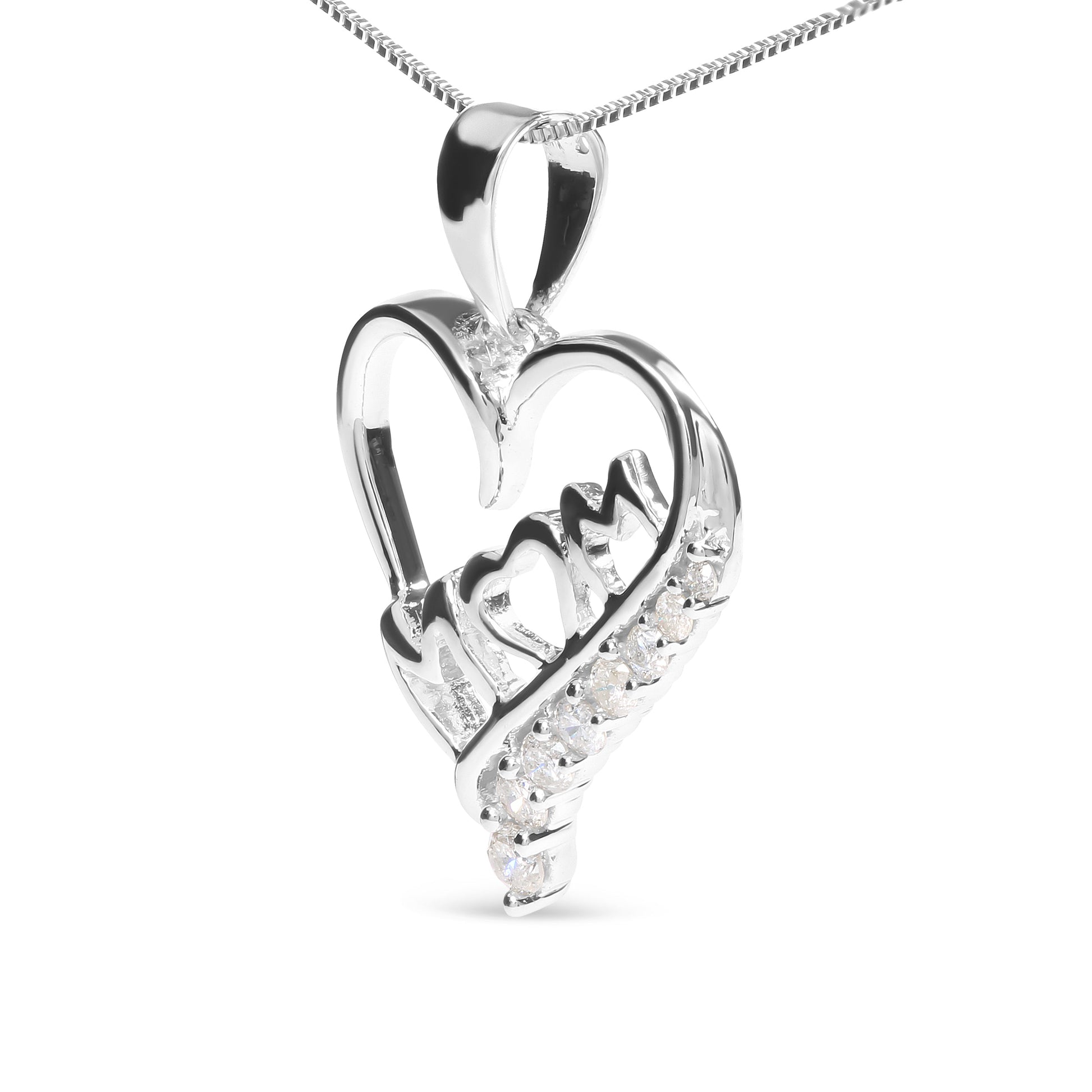 .925 Sterling Silver 1/4 Cttw Diamond  "Mom" and Open Heart 18" Pendant Necklace (I-J Color, I2-I3 Clarity) Bids.com