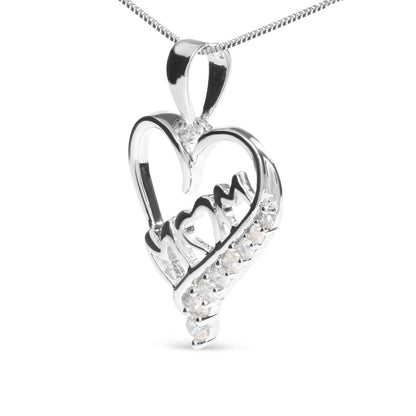 .925 Sterling Silver 1/4 Cttw Diamond  "Mom" and Open Heart 18" Pendant Necklace (I-J Color, I2-I3 Clarity) Bids.com