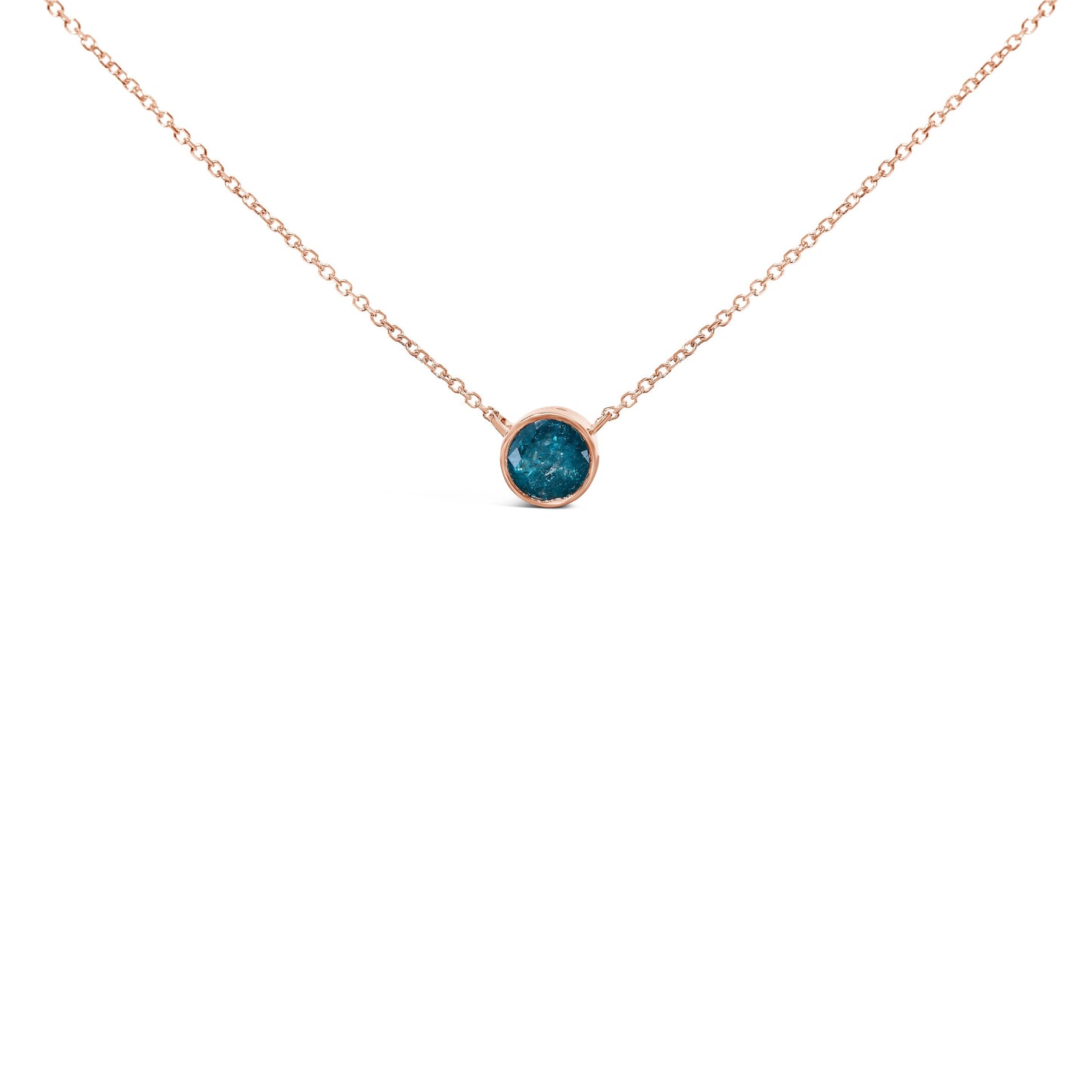 14K Rose Gold 2.0 Cttw Bezel Set Blue Diamond Solitaire Pendant Necklace  - 18" Inches Bids.com