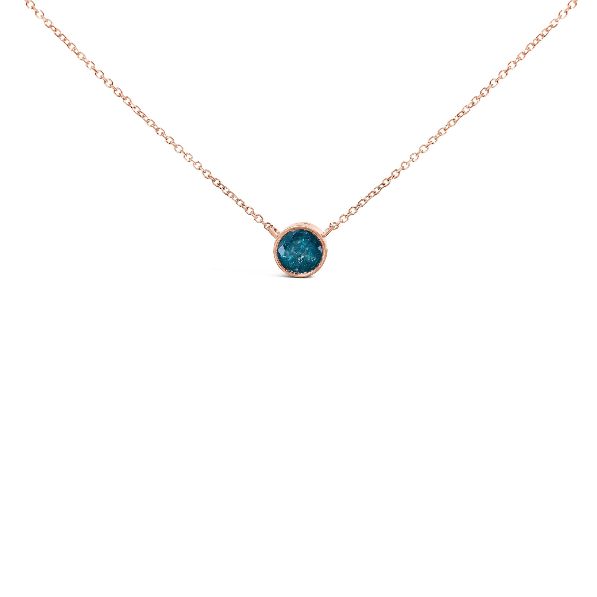 14K Rose Gold 2.0 Cttw Bezel Set Blue Diamond Solitaire Pendant Necklace  - 18" Inches Bids.com
