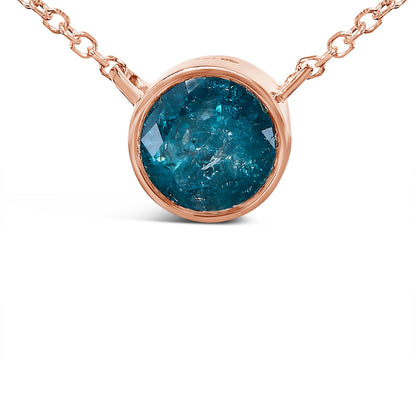 14K Rose Gold 2.0 Cttw Bezel Set Blue Diamond Solitaire Pendant Necklace  - 18" Inches Bids.com