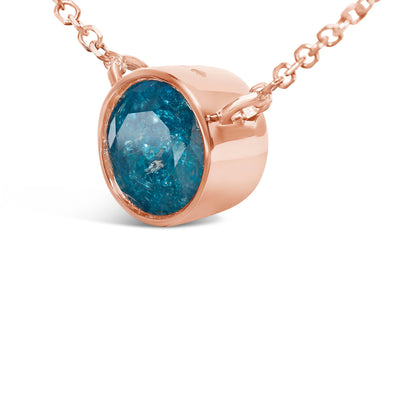 14K Rose Gold 2.0 Cttw Bezel Set Blue Diamond Solitaire Pendant Necklace  - 18" Inches Bids.com