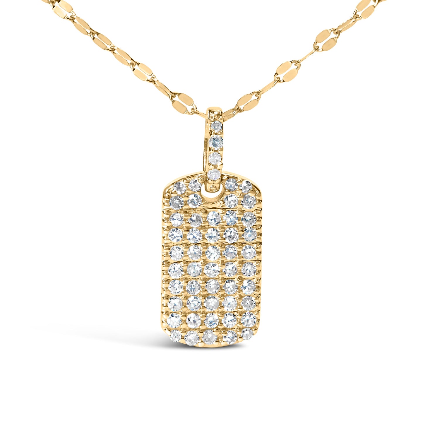 14K Yellow Gold 1/3 Cttw Diamond Dog Tag Pendant Necklaces 18" Bids.com