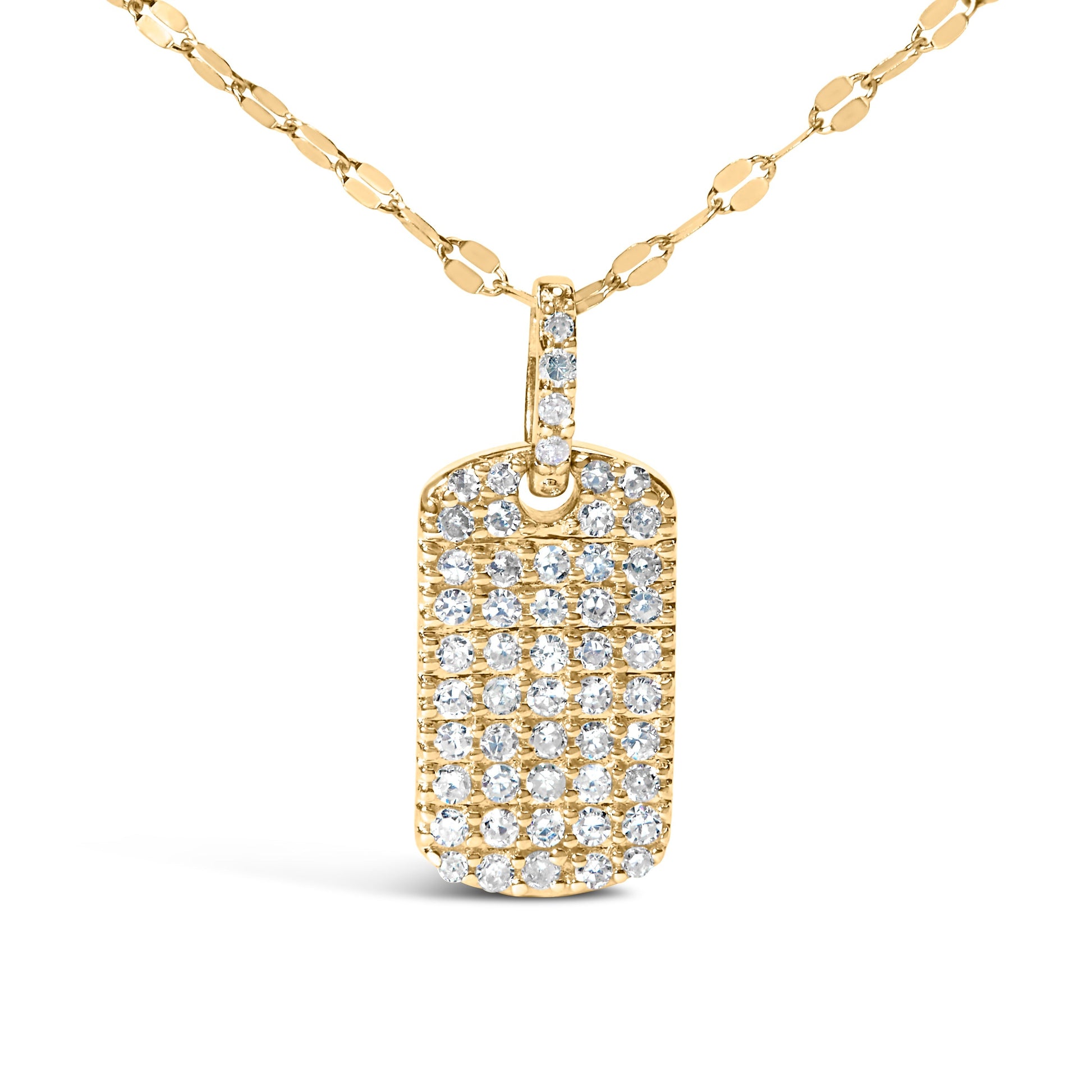 14K Yellow Gold 1/3 Cttw Diamond Dog Tag Pendant Necklaces 18" Bids.com