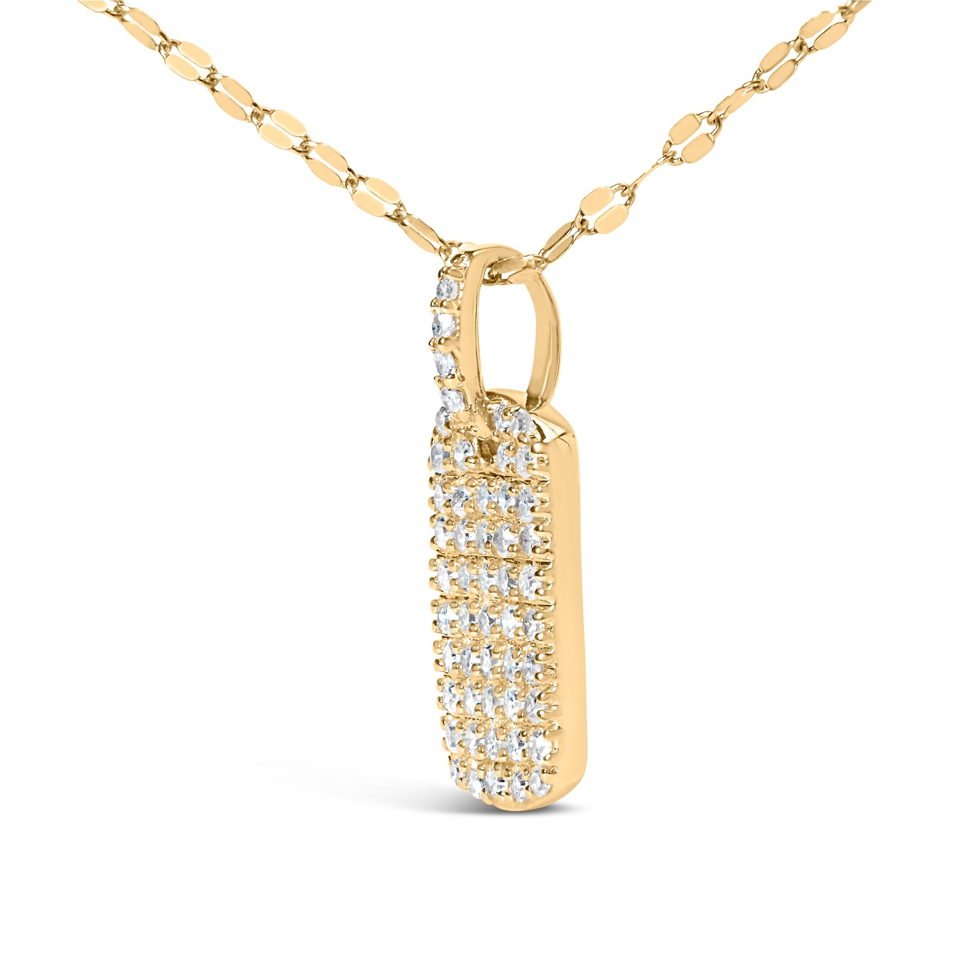 14K Yellow Gold 1/3 Cttw Diamond Dog Tag Pendant Necklaces 18" Bids.com
