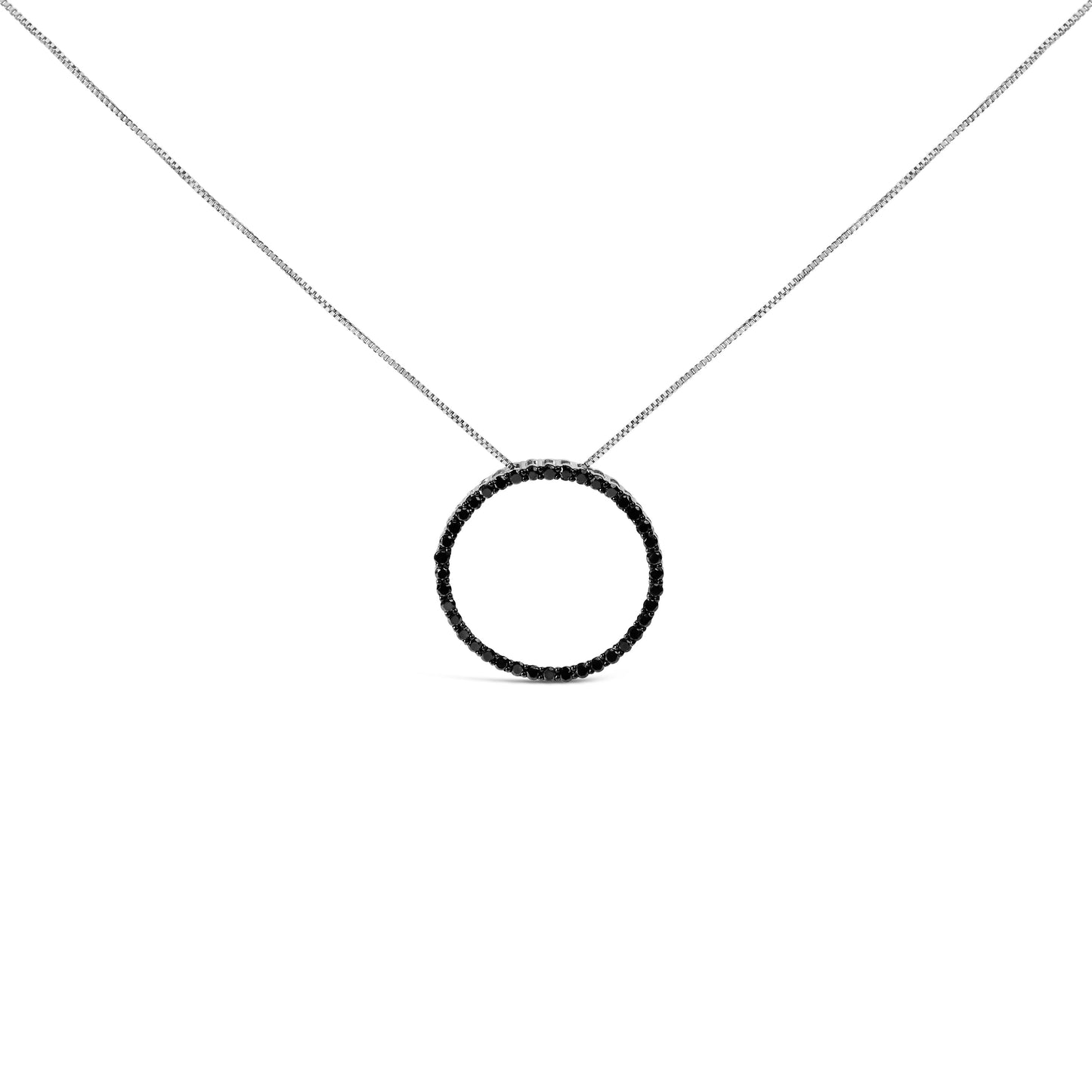 .925 Sterling Silver 4.0 Cttw Black Diamond Open Hoop Circle 18" Pendant Necklace (Black Color, I2-I3 Clarity) Bids.com