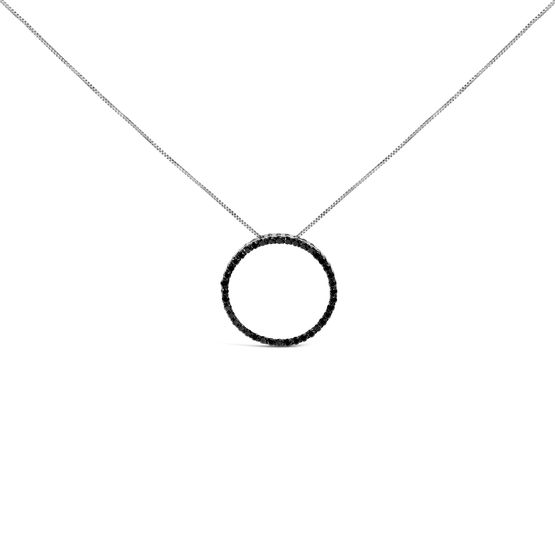 .925 Sterling Silver 4.0 Cttw Black Diamond Open Hoop Circle 18" Pendant Necklace (Black Color, I2-I3 Clarity) Bids.com