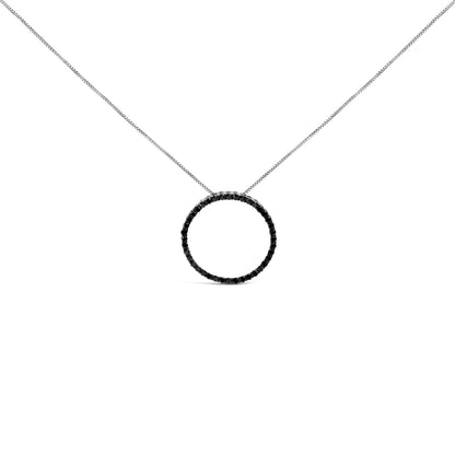.925 Sterling Silver 4.0 Cttw Black Diamond Open Hoop Circle 18" Pendant Necklace (Black Color, I2-I3 Clarity) Bids.com