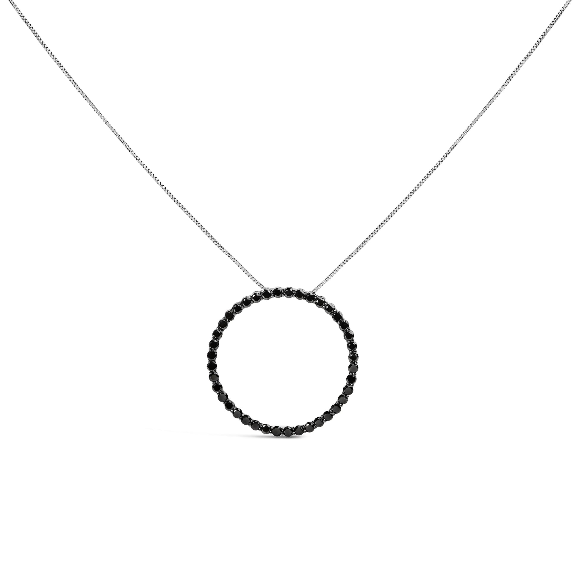 .925 Sterling Silver 4.0 Cttw Black Diamond Open Hoop Circle 18" Pendant Necklace (Black Color, I2-I3 Clarity) Bids.com