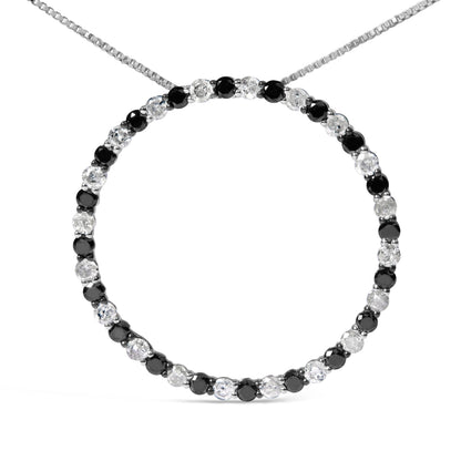 .925 Sterling Silver 2.0 Cttw Alternating Black and White Diamond Open Hoop Circle Pendant Necklace (H-I Color, I2-I3 Clarity) - 18" Inches Bids.com