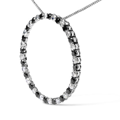 .925 Sterling Silver 2.0 Cttw Alternating Black and White Diamond Open Hoop Circle Pendant Necklace (H-I Color, I2-I3 Clarity) - 18" Inches Bids.com