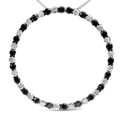 .925 Sterling Silver 3.0 Cttw Alternating Black and White Diamond Open Hoop Circle Pendant Necklace (H-I Color, I3 Clarity) - 18" Inches Bids.com