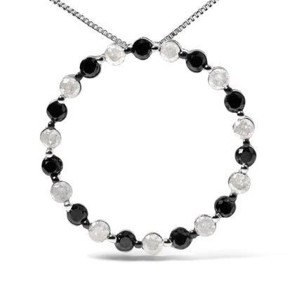 .925 Sterling Silver 1 3/4 Cttw Alternating Black and White Diamond Open Circle Hoop Pendant Necklace (H-I Color, I2-I3 Clarity) - 18" Inches Bids.com