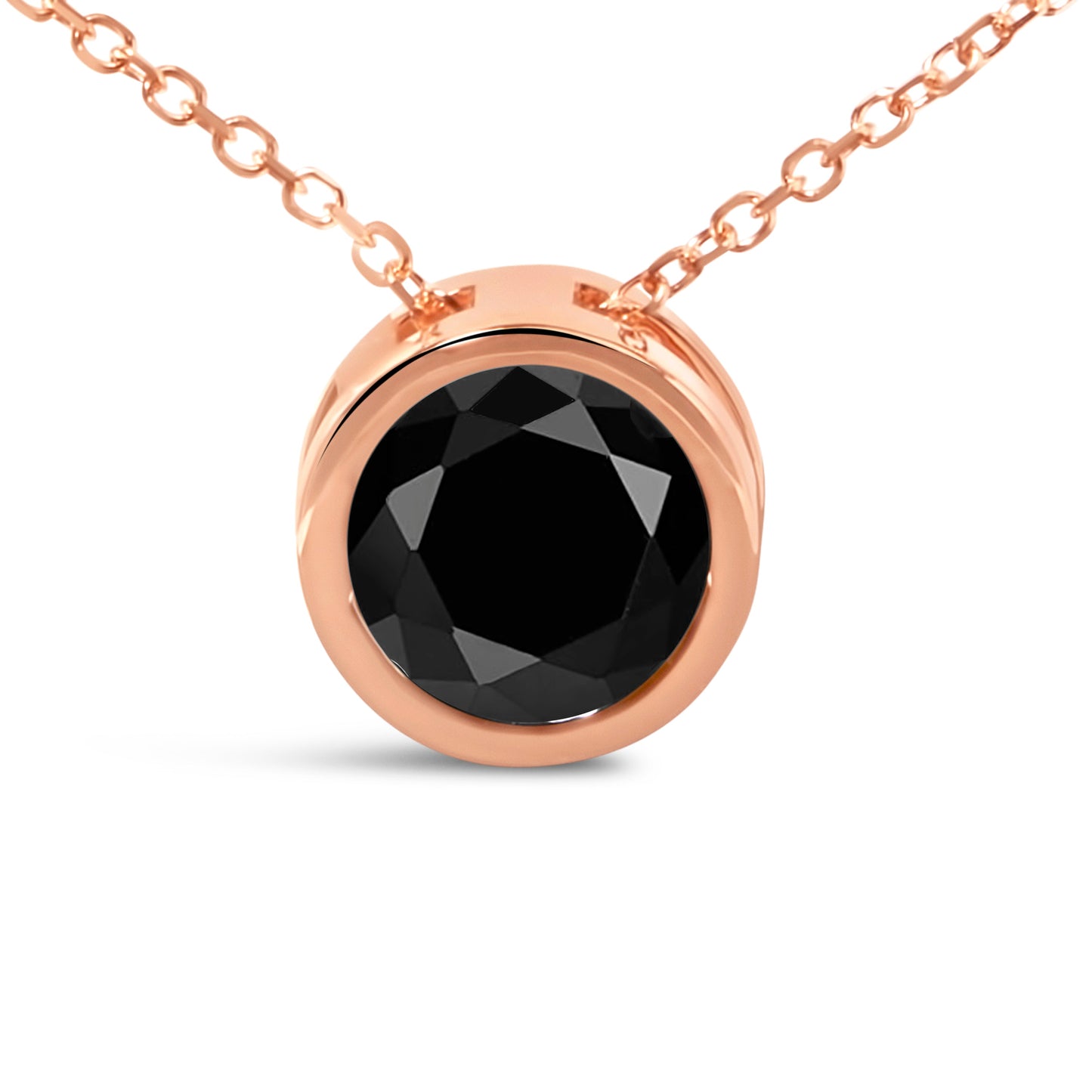 14K Rose Gold 3 1/2 Cttw Bezel-Set Black Round Diamond Solitaire Pendant Necklace (Black Color, I2-I3 Clarity) - 18" Bids.com