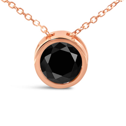 14K Rose Gold 3 1/2 Cttw Bezel-Set Black Round Diamond Solitaire Pendant Necklace (Black Color, I2-I3 Clarity) - 18" Bids.com