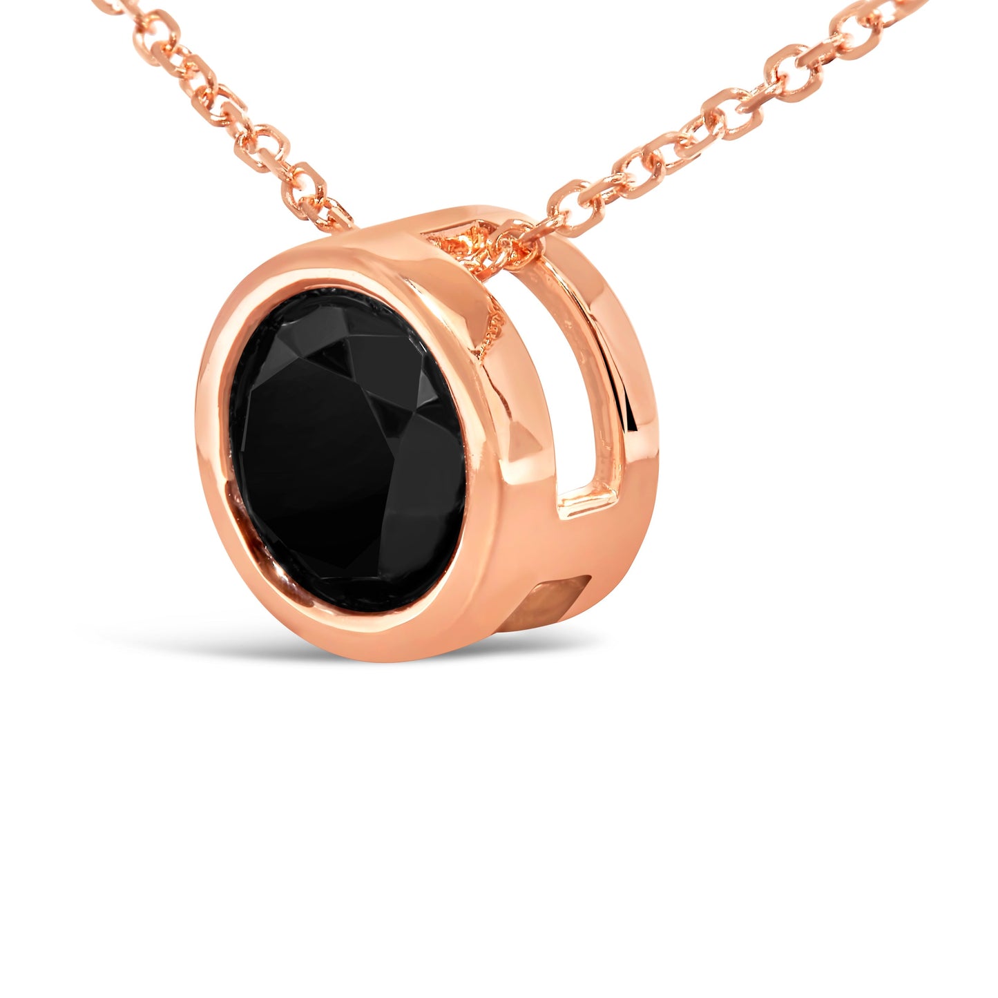 14K Rose Gold 3 1/2 Cttw Bezel-Set Black Round Diamond Solitaire Pendant Necklace (Black Color, I2-I3 Clarity) - 18" Bids.com