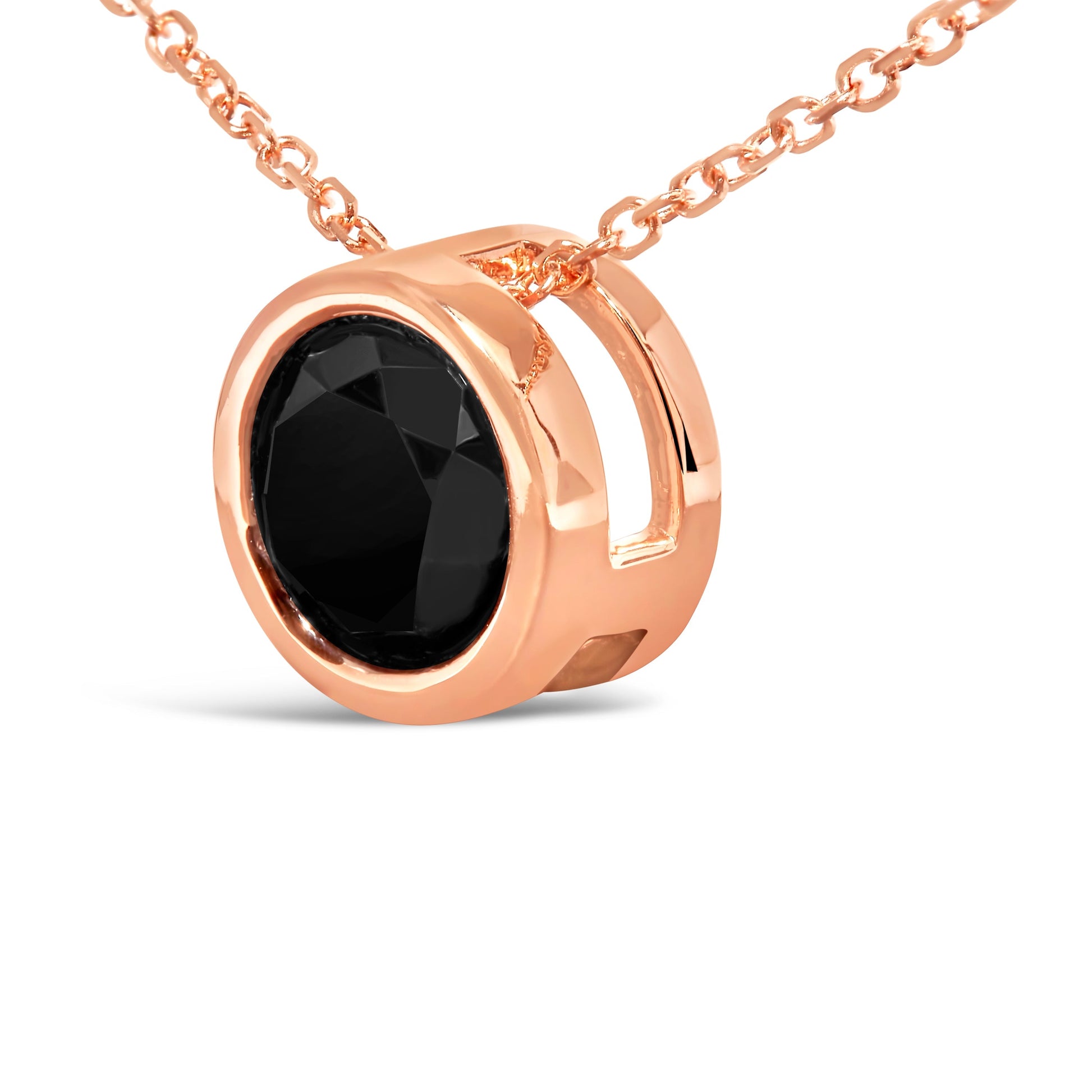 14K Rose Gold 3 1/2 Cttw Bezel-Set Black Round Diamond Solitaire Pendant Necklace (Black Color, I2-I3 Clarity) - 18" Bids.com