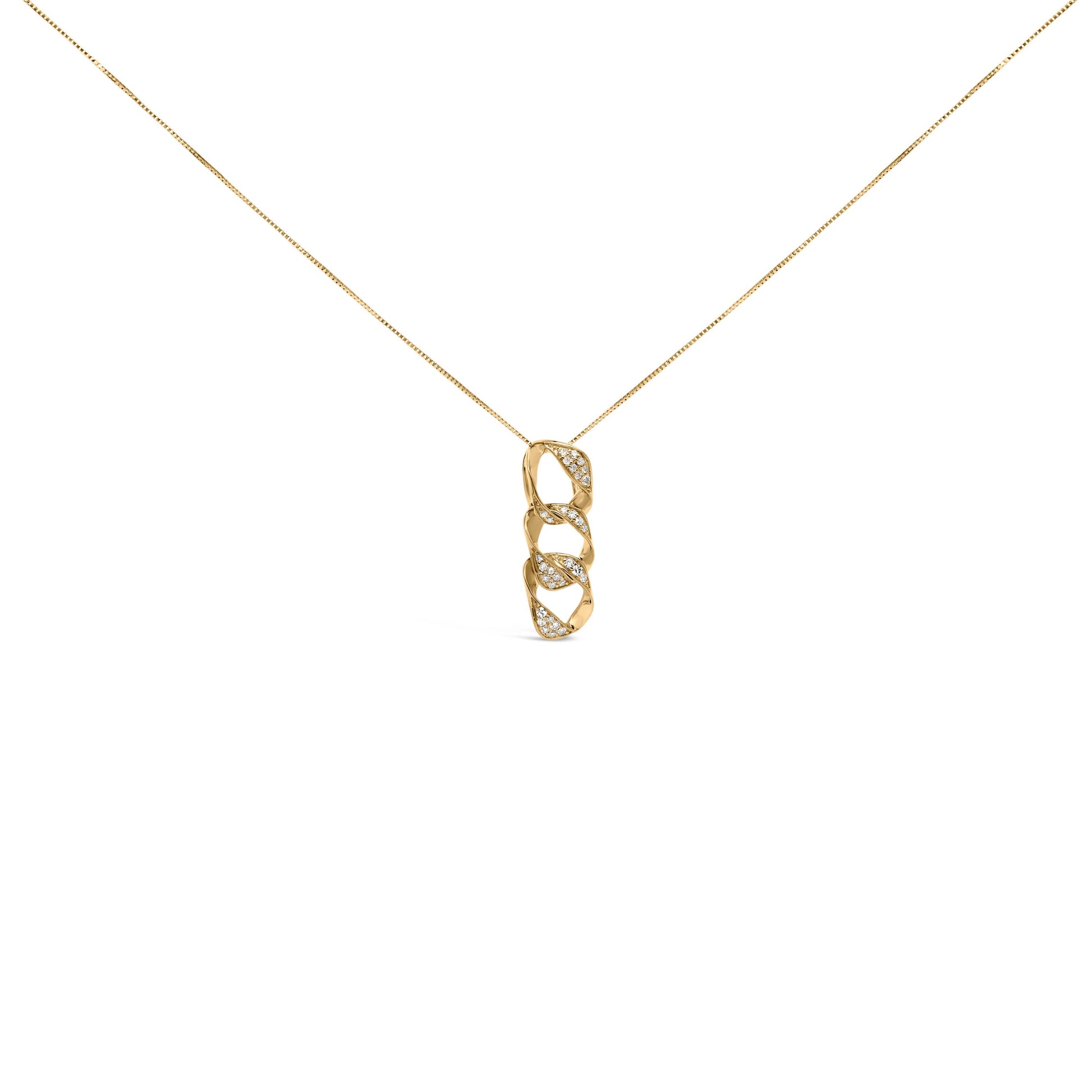 14K Yellow Gold Plated .925 Sterling Silver 1/6 Cttw Diamond Interlocking Triple Asymmetric Circle Hoop 18" Pendant Necklace (H-I Color, I1-I2 Clarity) Bids.com