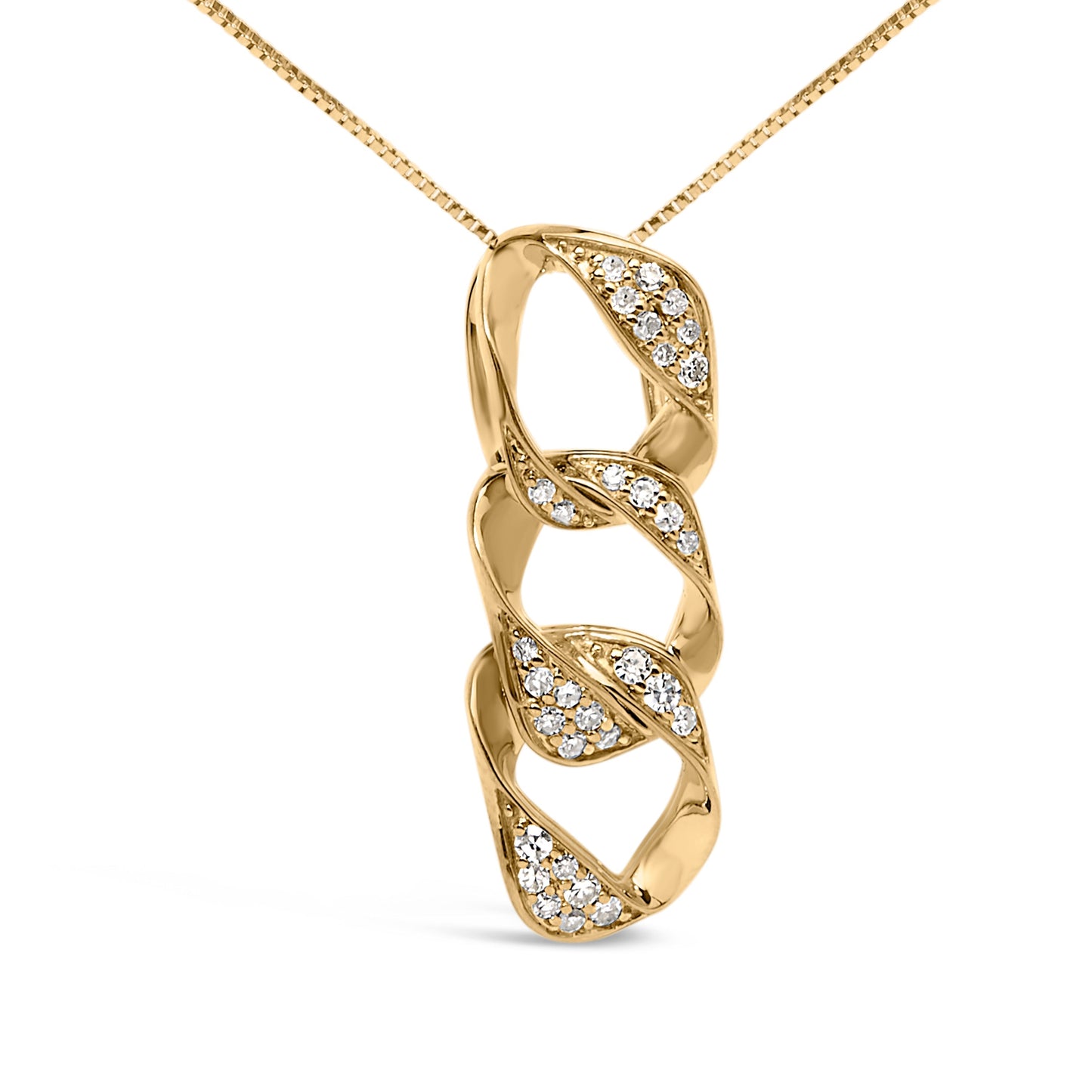 14K Yellow Gold Plated .925 Sterling Silver 1/6 Cttw Diamond Interlocking Triple Asymmetric Circle Hoop 18" Pendant Necklace (H-I Color, I1-I2 Clarity) Bids.com