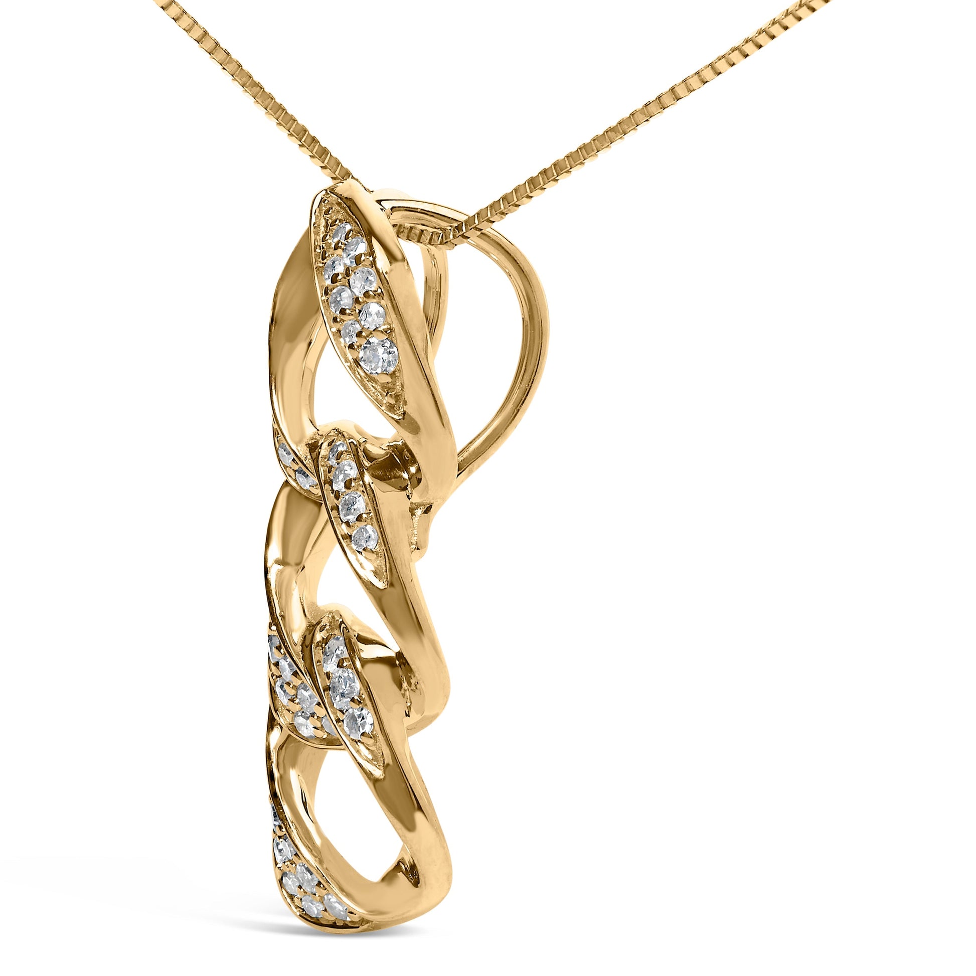 14K Yellow Gold Plated .925 Sterling Silver 1/6 Cttw Diamond Interlocking Triple Asymmetric Circle Hoop 18" Pendant Necklace (H-I Color, I1-I2 Clarity) Bids.com