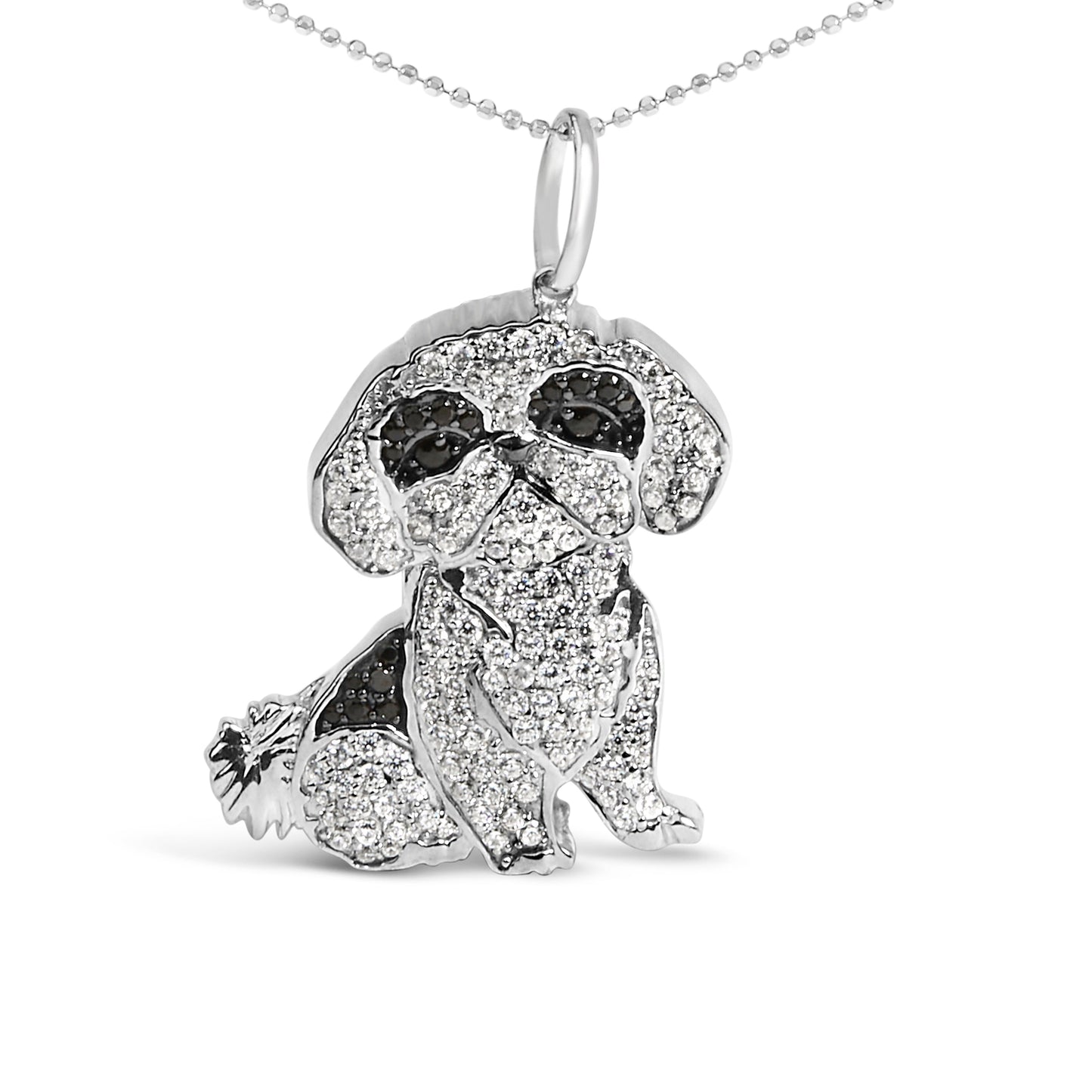 .925 Sterling Silver 1 1/4 Cttw Diamond Shih Tzu Dog Pendant Necklace 18 inch (Black and I-J Color, I2-I3 Clarity) Bids.com