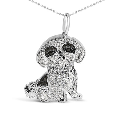 .925 Sterling Silver 1 1/4 Cttw Diamond Shih Tzu Dog Pendant Necklace 18 inch (Black and I-J Color, I2-I3 Clarity) Bids.com
