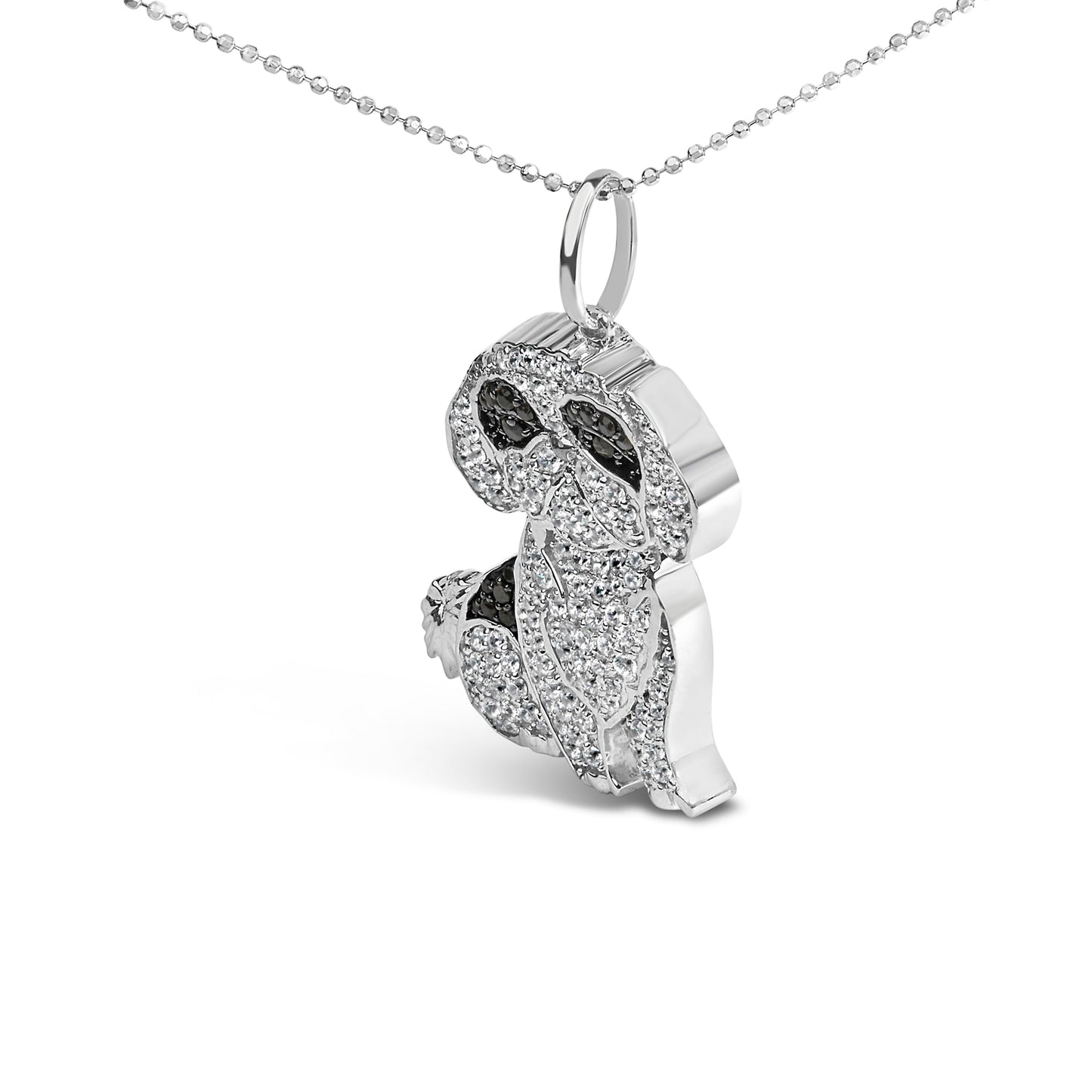 .925 Sterling Silver 1 1/4 Cttw Diamond Shih Tzu Dog Pendant Necklace 18 inch (Black and I-J Color, I2-I3 Clarity) Bids.com
