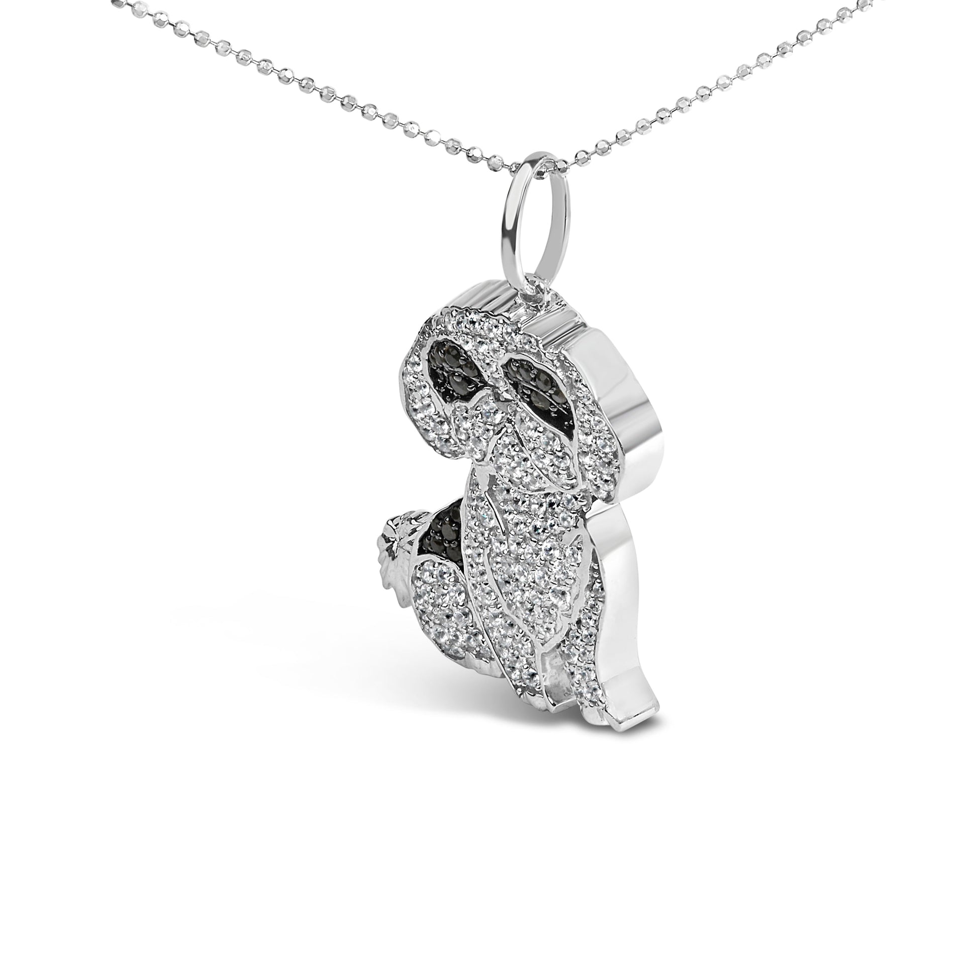 .925 Sterling Silver 1 1/4 Cttw Diamond Shih Tzu Dog Pendant Necklace 18 inch (Black and I-J Color, I2-I3 Clarity) Bids.com