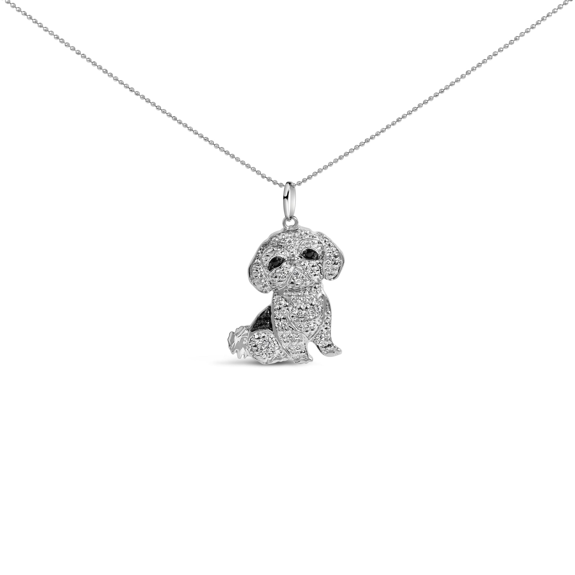 .925 Sterling Silver 1/2 Cttw White and Black Diamond Shih Tzu Dog 18" Pendant Necklace (I-J Color, I2-I3 Clarity) Bids.com