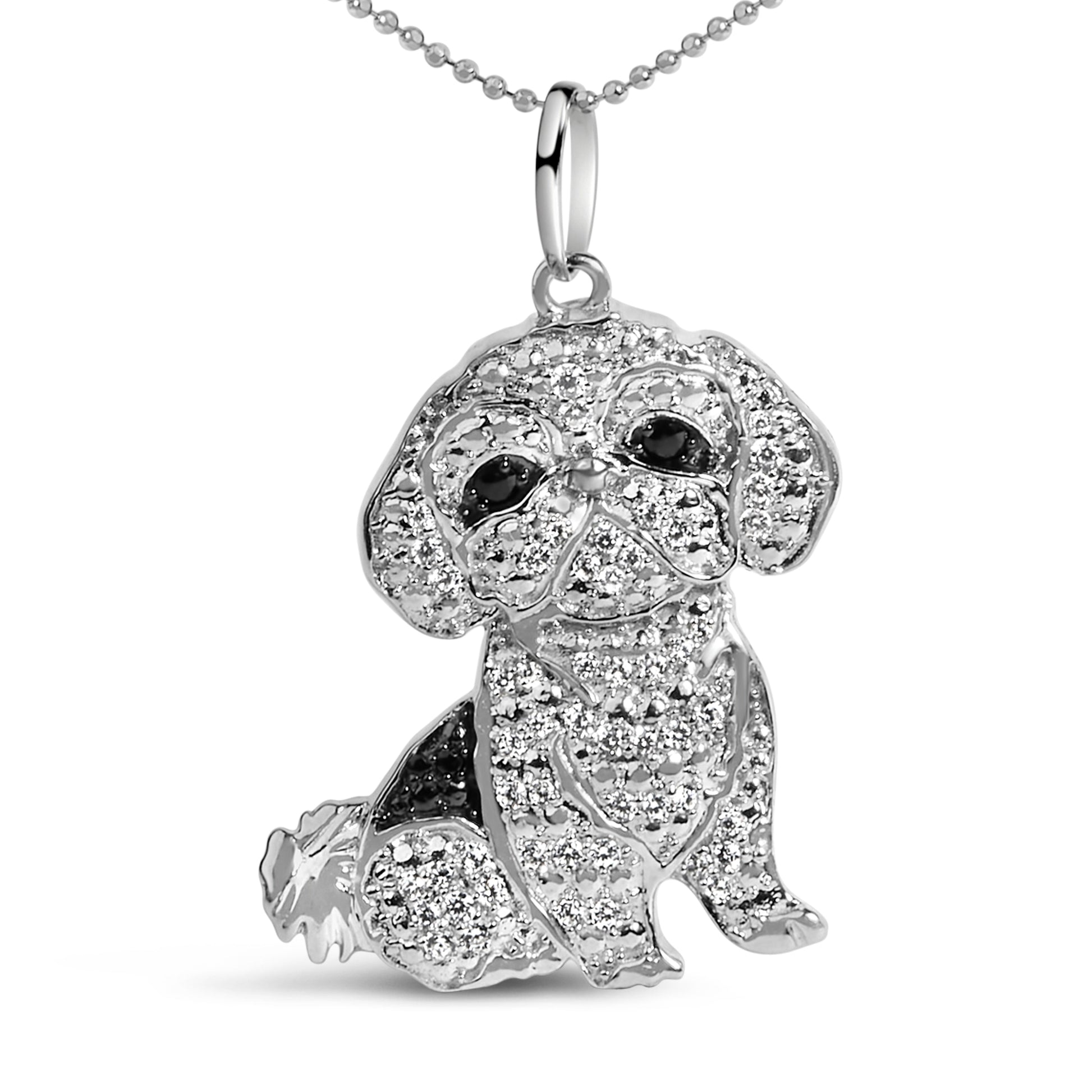 .925 Sterling Silver 1/2 Cttw White and Black Diamond Shih Tzu Dog 18" Pendant Necklace (I-J Color, I2-I3 Clarity) Bids.com