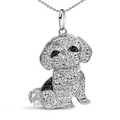 .925 Sterling Silver 1/2 Cttw White and Black Diamond Shih Tzu Dog 18" Pendant Necklace (I-J Color, I2-I3 Clarity) Bids.com