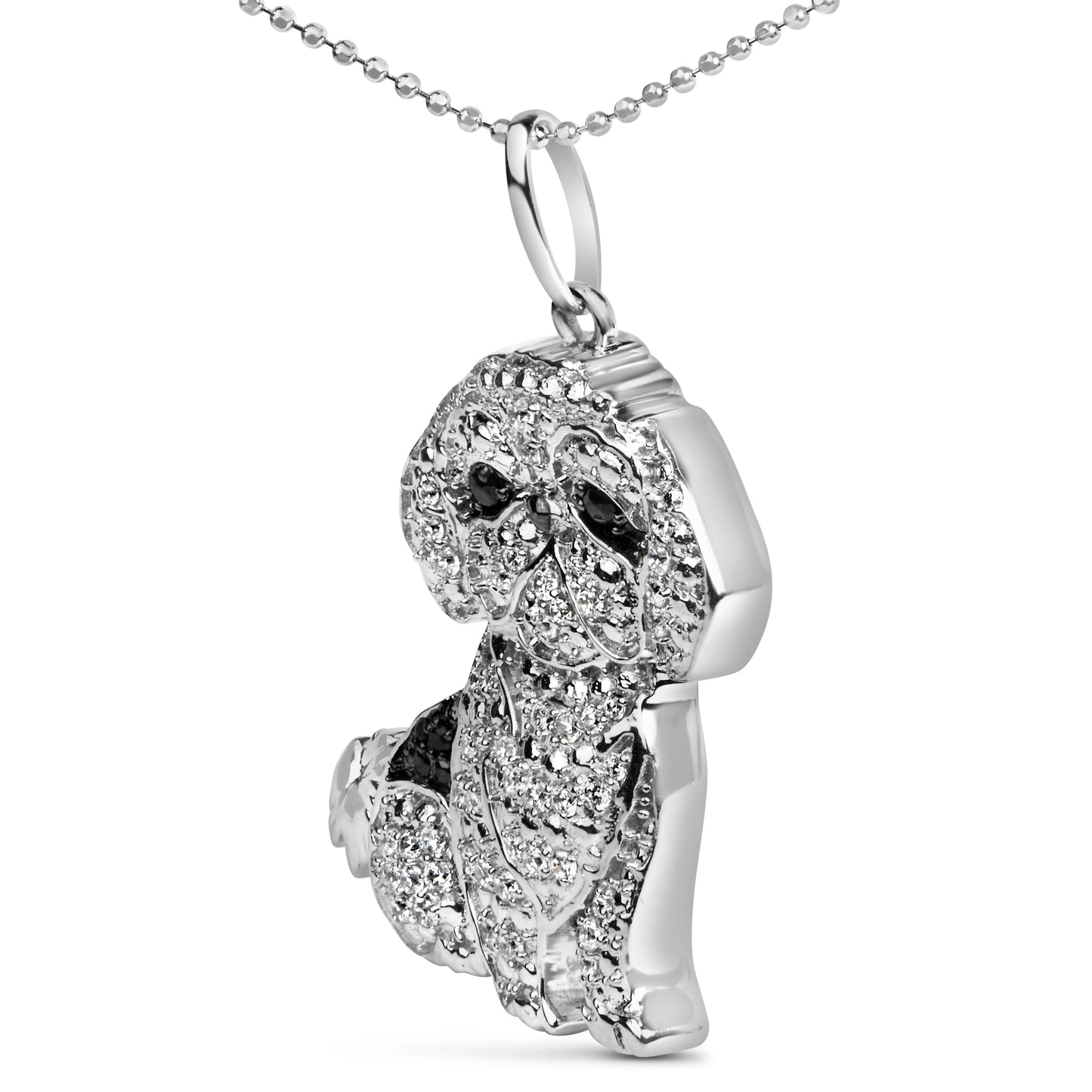 .925 Sterling Silver 1/2 Cttw White and Black Diamond Shih Tzu Dog 18" Pendant Necklace (I-J Color, I2-I3 Clarity) Bids.com