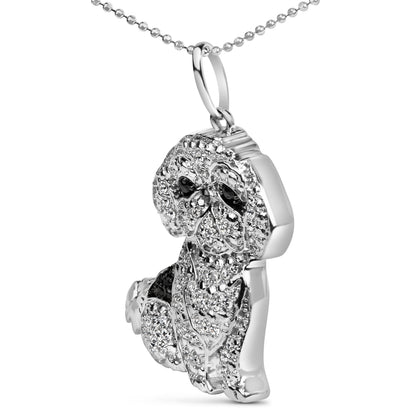.925 Sterling Silver 1/2 Cttw White and Black Diamond Shih Tzu Dog 18" Pendant Necklace (I-J Color, I2-I3 Clarity) Bids.com